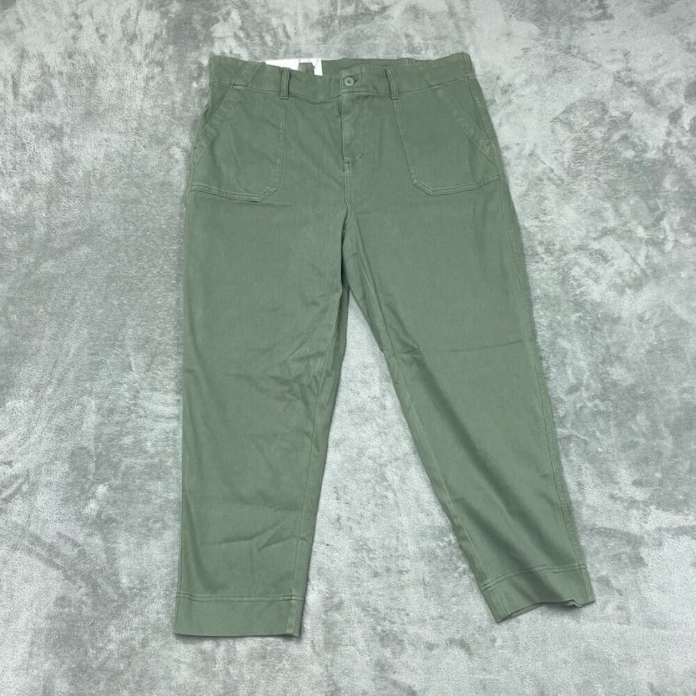32 Degrees Relaxed Fit Olive Green Cropped Pants Cotton Blend Stretch Waist d023